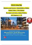 Complete Test Bank for Business and Society&comma; Stakeholders&comma; Ethics&comma; Public Policy&comma; 17th Edition By Lawrence&comma; Chapters 1 - 19 Covered&comma; Latest Edition