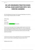 NC LIFE INSURANCE PRACTICE EXAM &vert; ACTUAL EXAM QUESTIONS WITH 100&percnt; VERIFIED ANSWERS