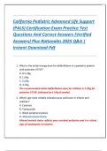 California Pediatric Advanced Life Support  &lpar;PALS&rpar; Certification Exam Practice Test  Questions And Correct Answers &lpar;Verified  Answers&rpar; Plus Rationales 2025 Q&A &vert;  Instant Download Pdf 