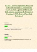 HFMA Certified Specialist Payment & Reimbursement &lpar;CSPR&rpar; Exam Guide &lpar;Latest Update 2025 &sol; 2026&rpar; Full Course Questions & Answers &vert; Grade A &vert; 100&percnt; Correct &lpar;Verified Solutions&rpar;