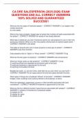 CA DRE Salesperson &lpar;2025-2026&rpar; EXAM QUESTIONS AND ALL CORRECT ANSWERS 100&percnt; SOLVED AND GUARANTEED SUCCESS&excl;&excl;