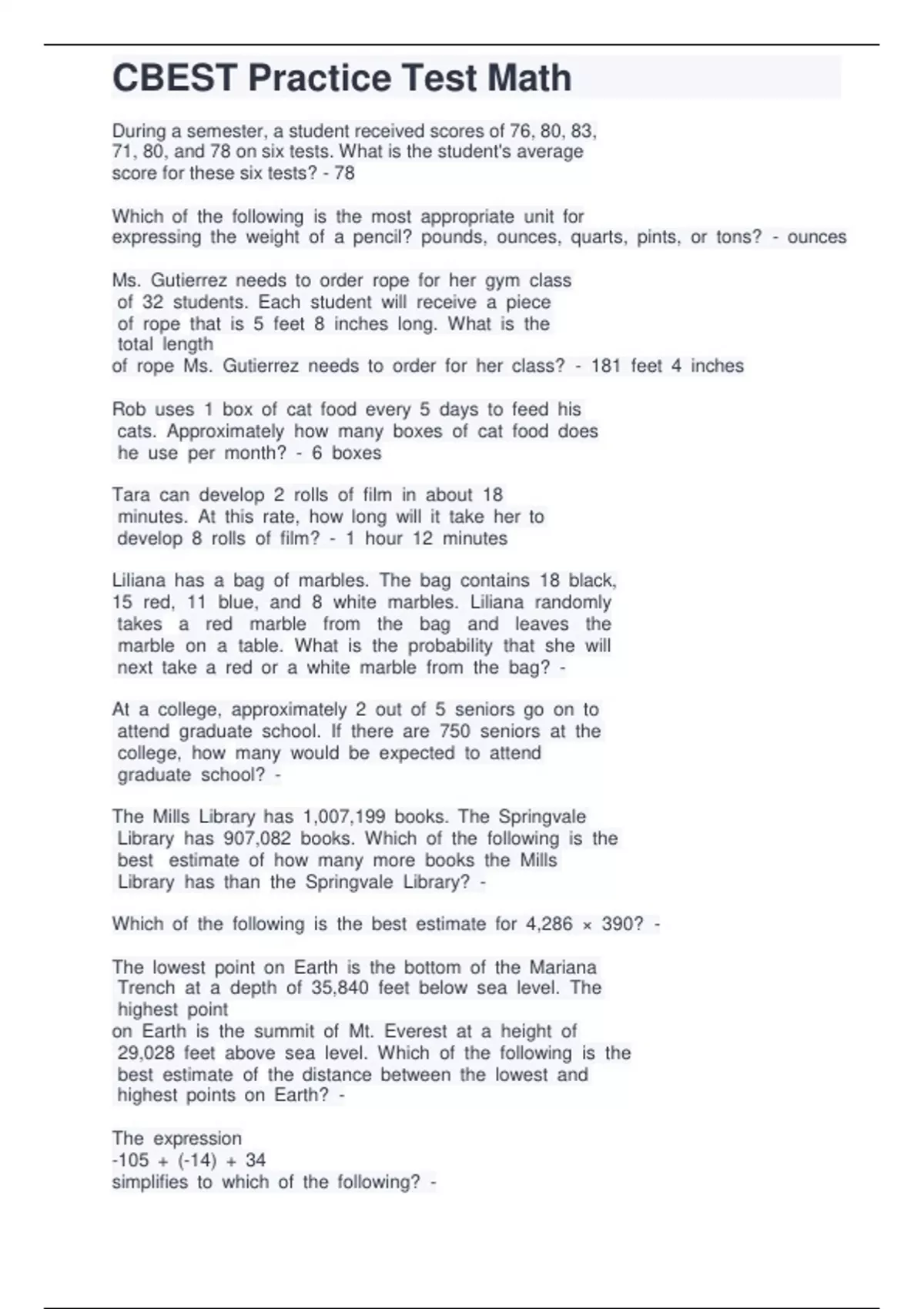 CBEST Math Practice Test 2026 – Full Questions, Detailed Explanations ...