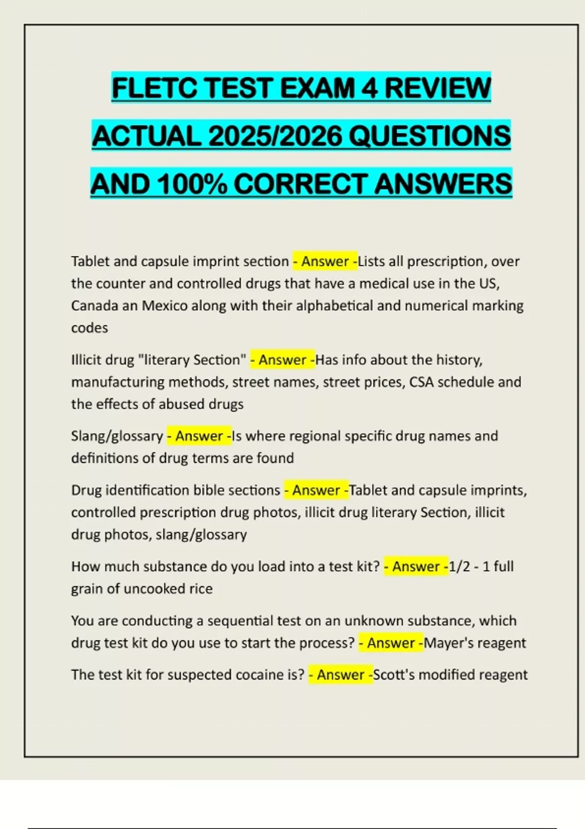 FLETC TEST EXAM 4 REVIEW ACTUAL 2025/2026 QUESTIONS AND 100% CORRECT ...