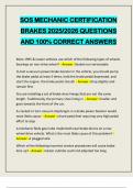SOS MECHANIC CERTIFICATION BRAKES 2025&sol;2026 QUESTIONS AND 100&percnt; CORRECT ANSWERS
