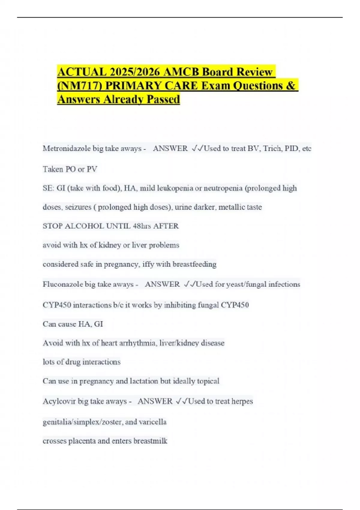 ACTUAL 2025/2026 AMCB Board Review (NM717) PRIMARY CARE Exam Questions ...