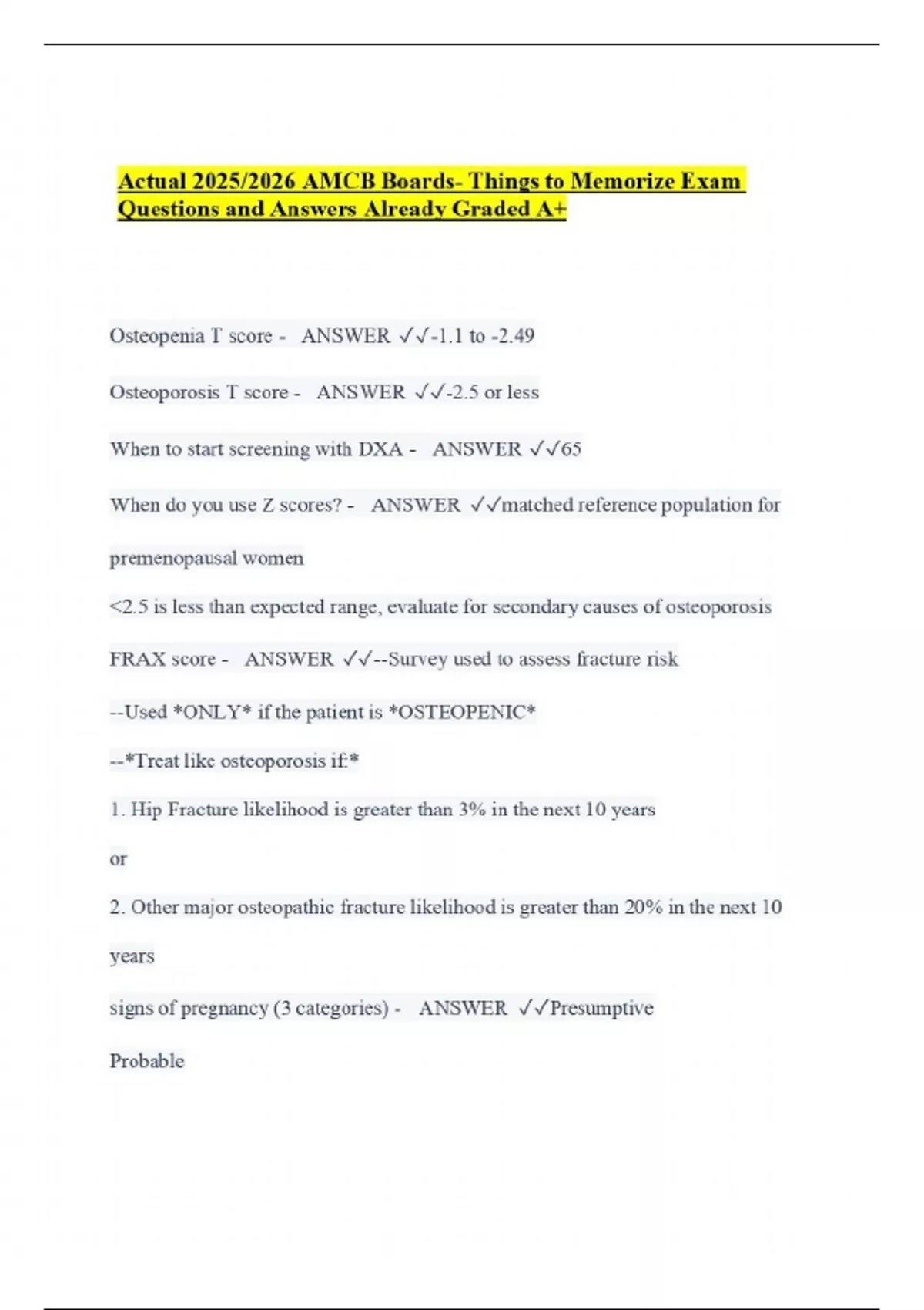 Actual 2025/2026 AMCB Boards- Things to Memorize Exam Questions and ...