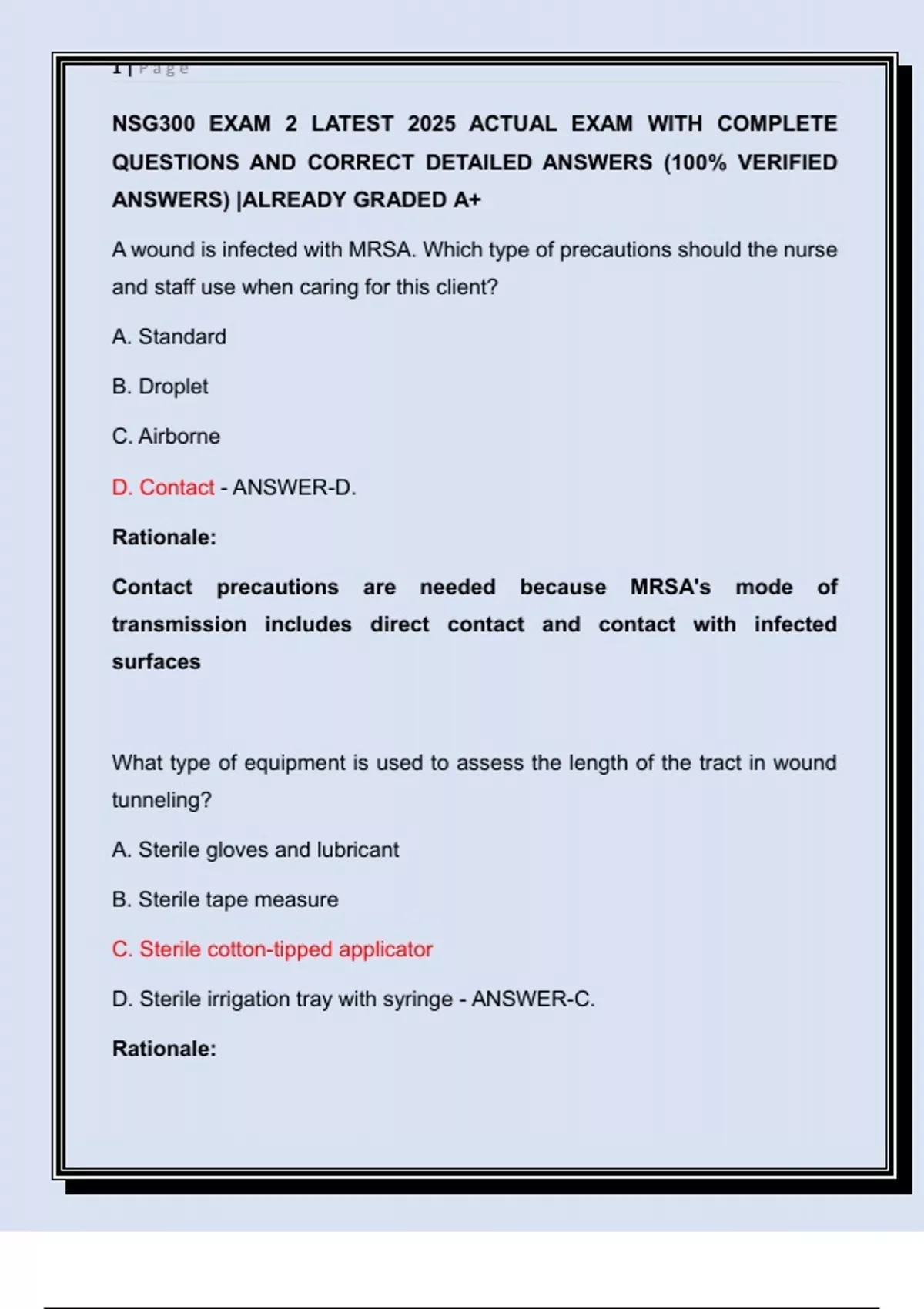 NSG 300 – Exam 2 | Actual Verified 2025 Questions and Detailed Correct ...