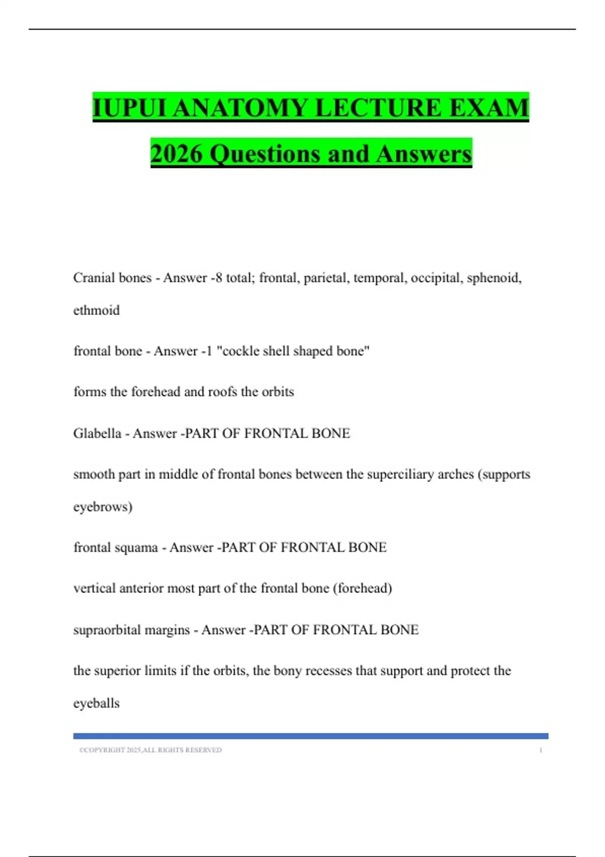 IUPUI ANATOMY LECTURE EXAM 2026 Questions and Answers - IUPUI - Stuvia US