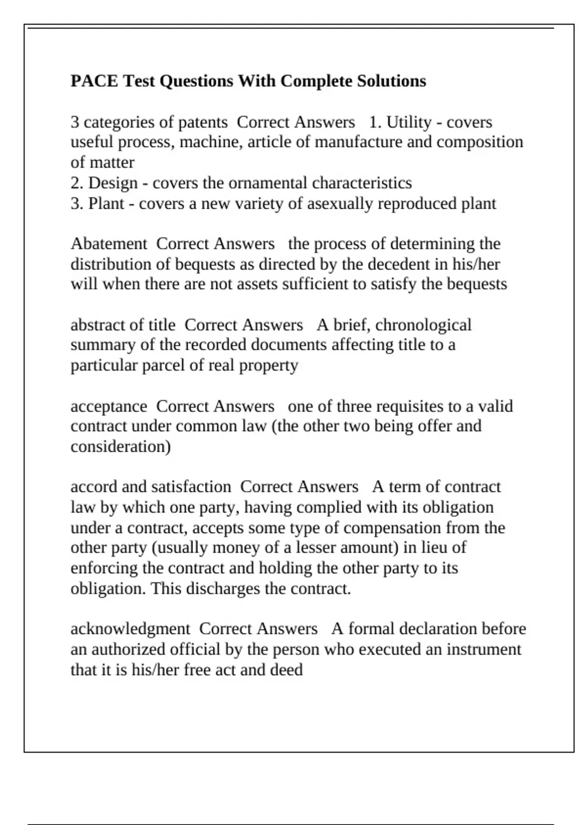 PACE Test Questions With Complete Solutions - PACE - Stuvia US