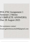 POL3702 Assignment 1 Semester 2 Memo &lpar;COMPLETE ANSWERS&rpar; Due 28 August 2025