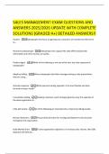 SALES MANAGEMENT-EXAM QUESTIONS AND ANSWERS 2025&sol;2026 UPDATE WITH COMPLETE SOLUTIONS &lpar;GRADED A&plus;&rpar; DETAILED ANSWERS&excl;&excl;
