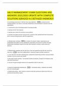 SALES MANAGEMENT-EXAM QUESTIONS AND ANSWERS 2025&sol;2026 UPDATE WITH COMPLETE SOLUTIONS &lpar;GRADED A&plus;&rpar; DETAILED ANSWERS&excl;&excl;