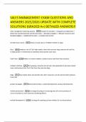 SALES MANAGEMENT-EXAM QUESTIONS AND ANSWERS 2025&sol;2026 UPDATE WITH COMPLETE SOLUTIONS &lpar;GRADED A&plus;&rpar; DETAILED ANSWERS&excl;&excl;