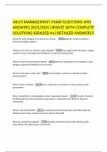SALES MANAGEMENT-EXAM QUESTIONS AND ANSWERS 2025&sol;2026 UPDATE WITH COMPLETE SOLUTIONS &lpar;GRADED A&plus;&rpar; DETAILED ANSWERS&excl;&excl;
