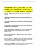 SALES MANAGEMENT-EXAM QUESTIONS AND ANSWERS 2025&sol;2026 UPDATE WITH COMPLETE SOLUTIONS &lpar;GRADED A&plus;&rpar; DETAILED ANSWERS&excl;&excl;