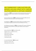 SALES MANAGEMENT-EXAM QUESTIONS AND ANSWERS 2025&sol;2026 UPDATE WITH COMPLETE SOLUTIONS &lpar;GRADED A&plus;&rpar; DETAILED ANSWERS&excl;&excl;