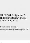 HRBUS84 Assignment 2 &lpar;Literature Review&rpar; Memo Due 31 July 2025
