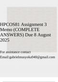HPCOS81 Assignment 3 Memo &lpar;COMPLETE ANSWERS&rpar; Due 8 August 2025 
