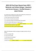 MCB 150 Final Exam Newest Exam 2025 | Molecular and Cellular Biology | Questions and Correct Answers | Verified Answers | Latest Version