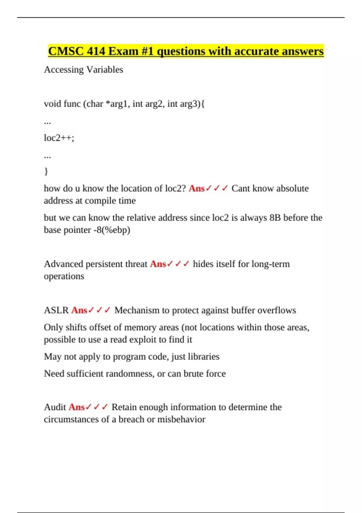 CMSC 414 – Exam 1 – University-Level Computer Security – Full Q&A Guide ...