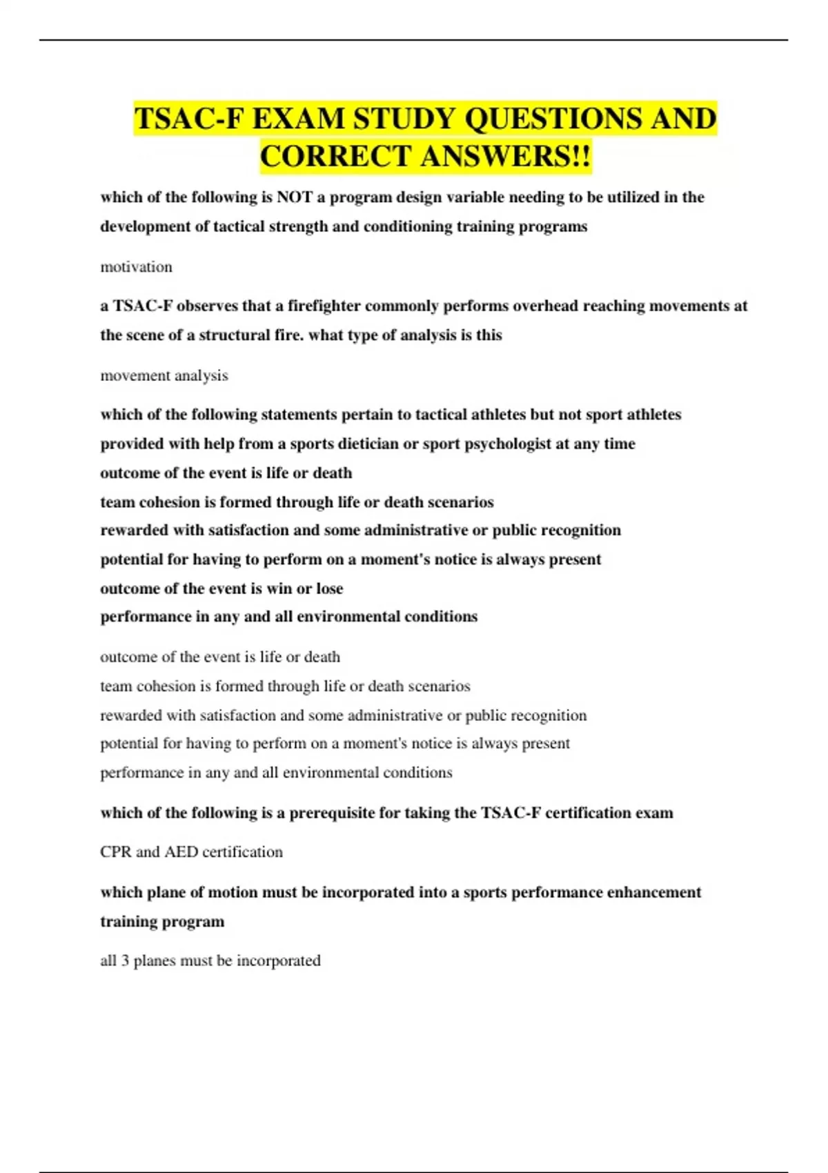 TSAC-F EXAM STUDY QUESTIONS AND CORRECT ANSWERS!! - TSAC - Stuvia US