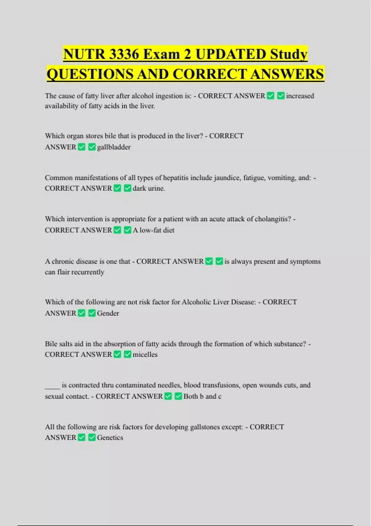 NUTR 3336 Exam 2 UPDATED Study QUESTIONS AND CORRECT ANSWERS - NUTR ...