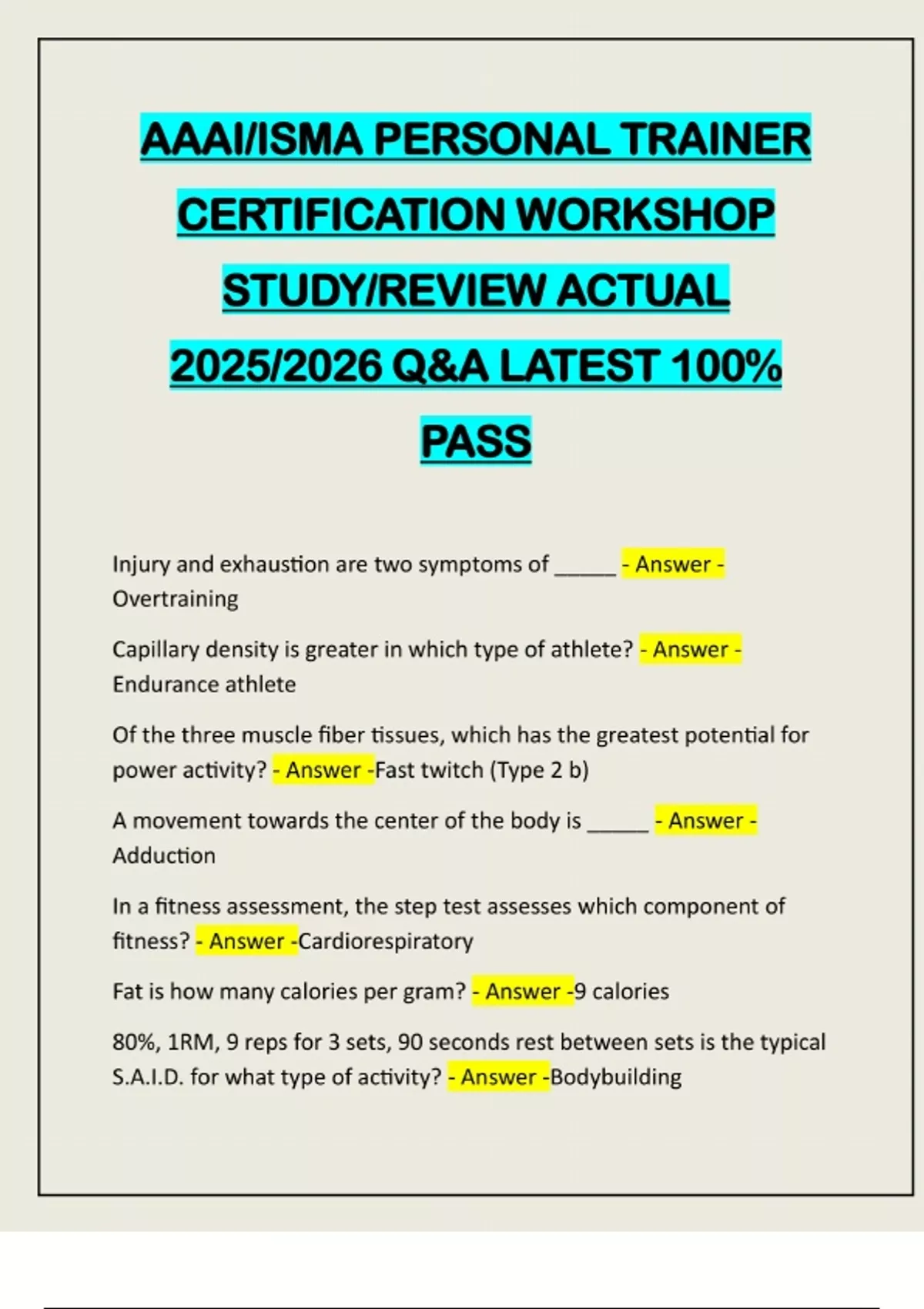 AAAI/ISMA PERSONAL TRAINER CERTIFICATION WORKSHOP STUDY/REVIEW ACTUAL ...