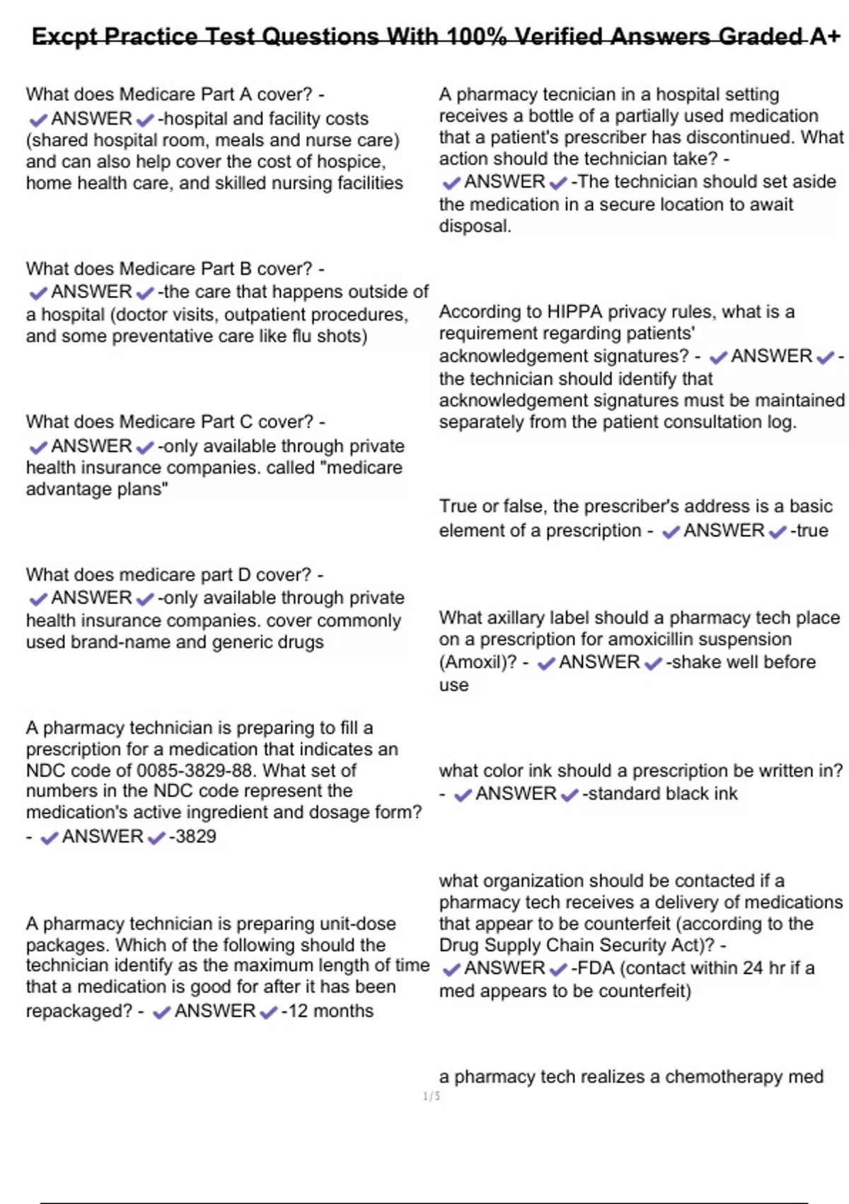 Excpt Practice Test Questions With 100% Verified Answers Graded A+ ...