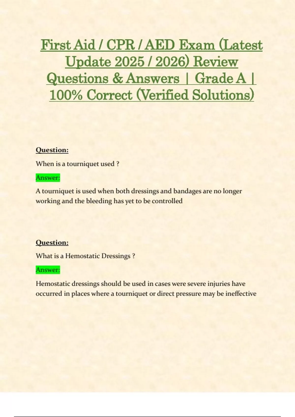 First Aid / CPR / AED Exam (Latest Update 2025 / 2026) Review Questions ...