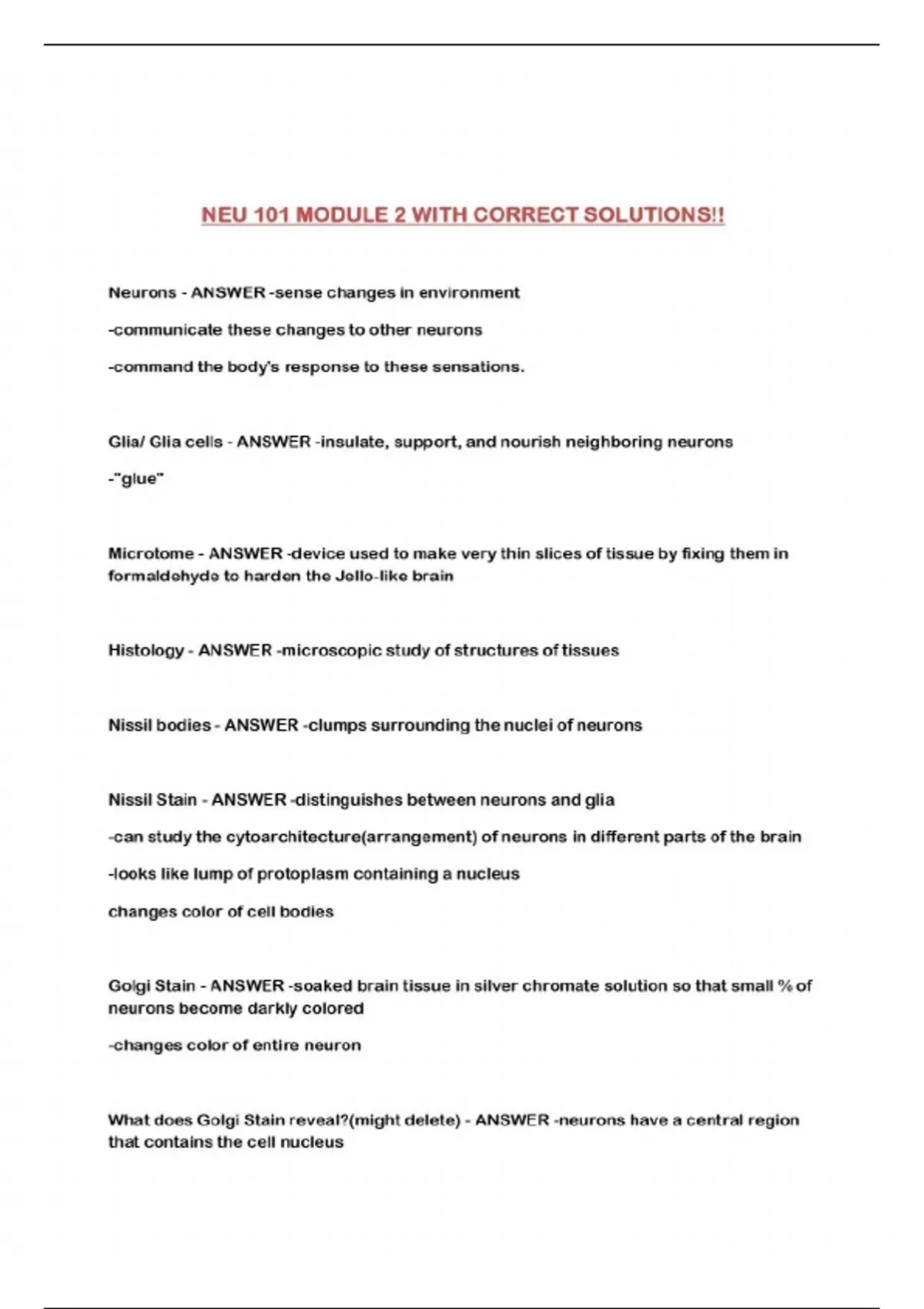 NEU 101 MODULE 2 WITH CORRECT SOLUTIONS!! - NEU 101 MODULE 2 - Stuvia US