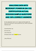 ANALYZING DATA WITH MICROSOFT POWER BI &lpar;DA-100&rpar; CERTIFICATION ACTUAL 2025&sol;2026 SAMPLE QUESTIONS AND 100&percnt; CORRECT ANSWERS