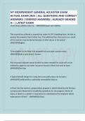 NY INDEPENDENT GENERAL ADJUSTER EXAM ACTUAL EXAM 2025 &vert; ALL QUESTIONS AND CORRECT ANSWERS &vert; VERIFIED ANSWERS &vert; ALREADY GRADED A&plus; &vert; LATEST EXAM