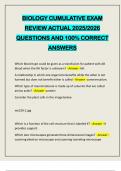 BIOLOGY CUMULATIVE EXAM REVIEW ACTUAL 2025&sol;2026 QUESTIONS AND 100&percnt; CORRECT ANSWERS
