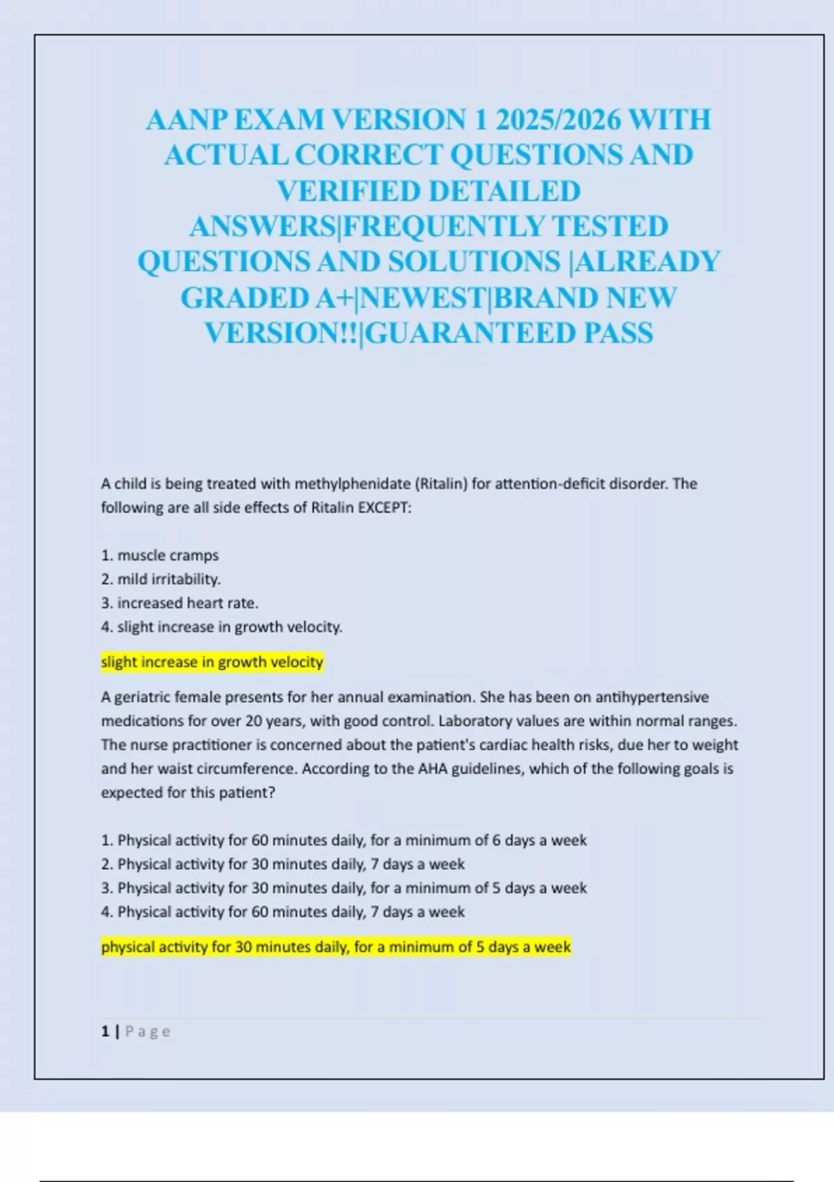 AANP EXAM VERSION 1 2025/2026 WITH ACTUAL CORRECT QUESTIONS AND ...