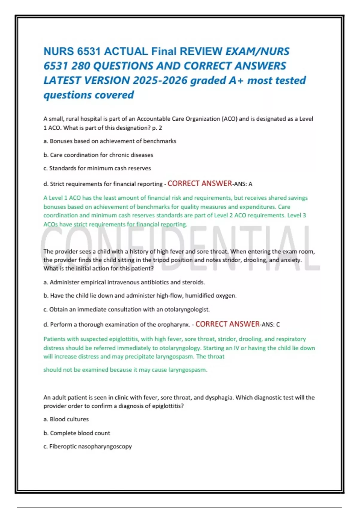 NURS 6531 ACTUAL Final REVIEW EXAM/NURS 6531 280 QUESTIONS AND CORRECT ...