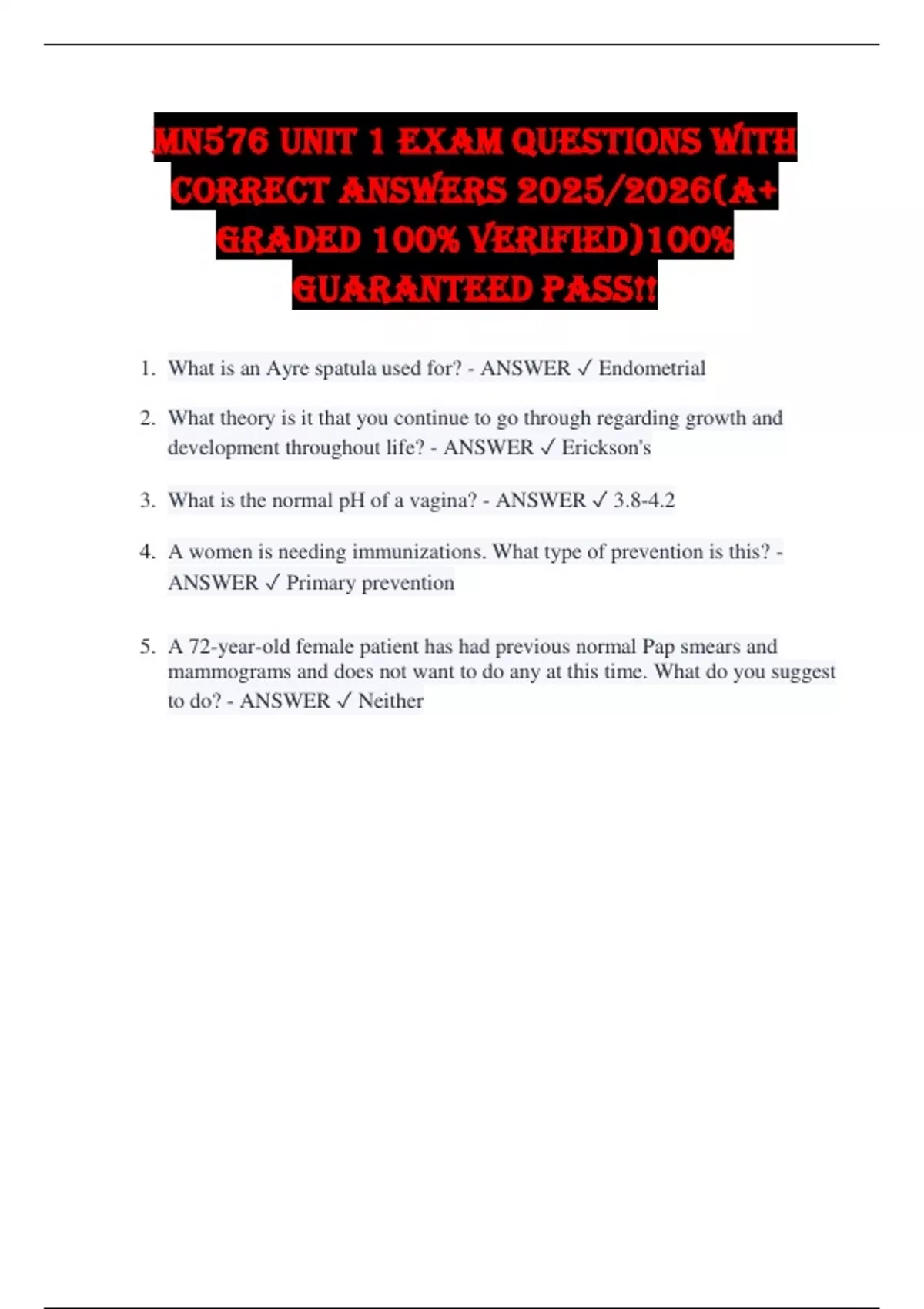 MN576 Unit 1 EXAM Questions with correct Answers 2025/2026(A+ GRADED ...