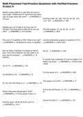 Math Placement Test Practice Questions with Verified Answers Graded 