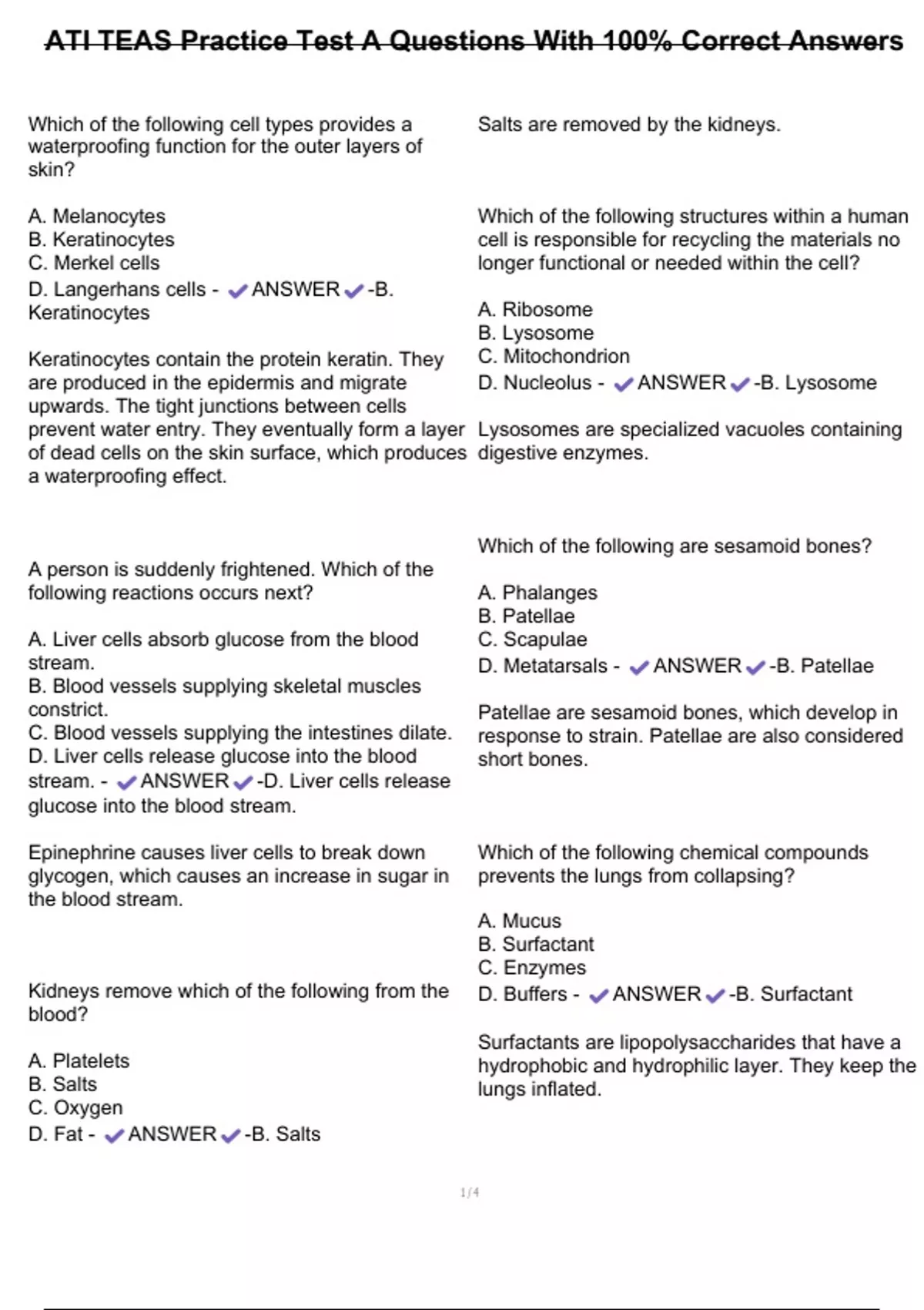 ATI TEAS Practice Test A Questions With 100% Correct Answers - ATI TEAS ...