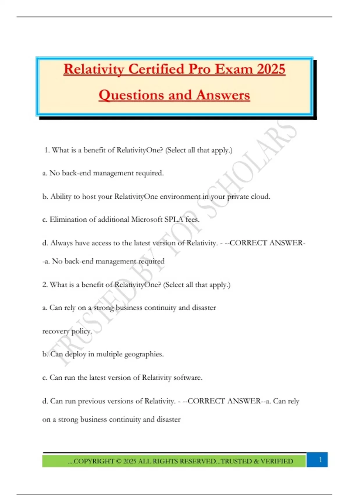 Relativity Certification Relativity Certified Pro Exam 2025 Questions and Answers - Relativity ...