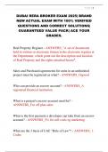 DUBAI RERA BROKER EXAM 2025&vert; BRAND  NEW ACTUAL EXAM WITH 100&percnt; VERIFIED  QUESTIONS AND CORRECT SOLUTIONS&vert;  GUARANTEED VALUE PACK&vert; ACE YOUR  GRADES&period;