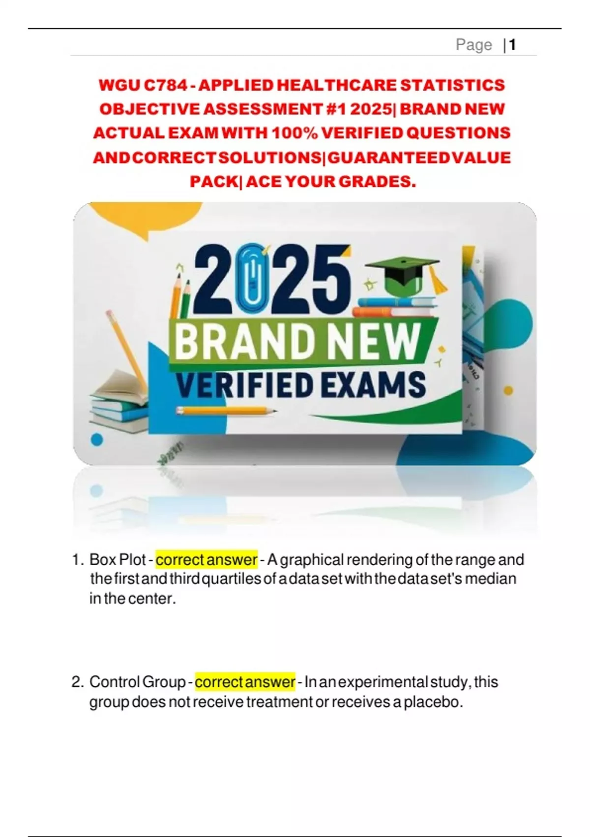 WGU C784 Applied Healthcare Statistics Exam Bundle | 100% Verified ...