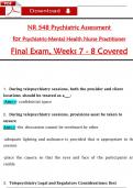 NR 548 Psychiatric Assessment   for Psychiatric-Mental Health Nurse Practitioner  Final Exam&comma; Weeks 7 - 8 Covered