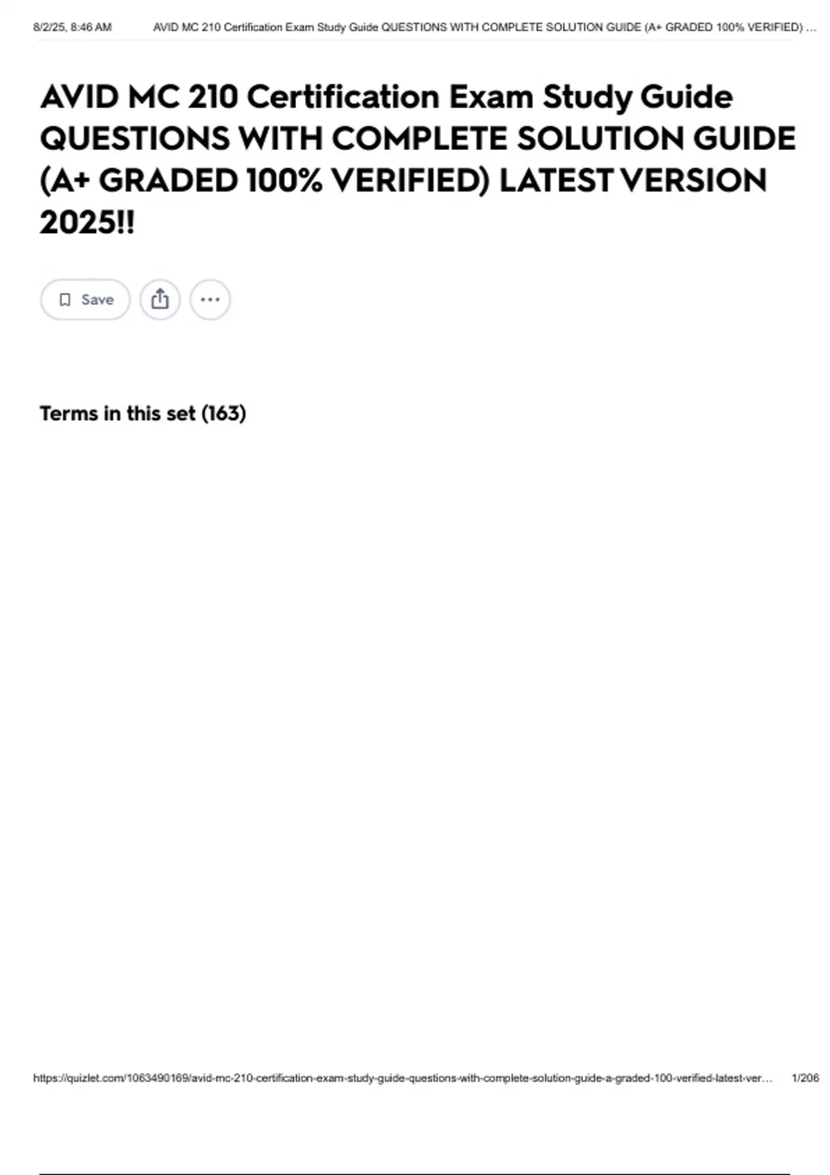 AVID MC 210 Certification Exam Study Guide QUESTIONS WITH COMPLETE ...