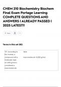CHEM 210 Biochemistry Biochem Final Exam Portage Learning COMPLETE QUESTIONS AND ANSWERS &vert; ALREADY PASSED &vert; 2025 LATEST&excl;&excl;
