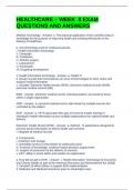 HEALTHCARE &ndash; WEEK  8 EXAM QUESTIONS AND ANSWERS