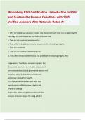Bloomberg ESG Certification - Introduction to ESG and Sustainable Finance Questions with 100&percnt; Verified Answers With Rationale Rated A&plus; 