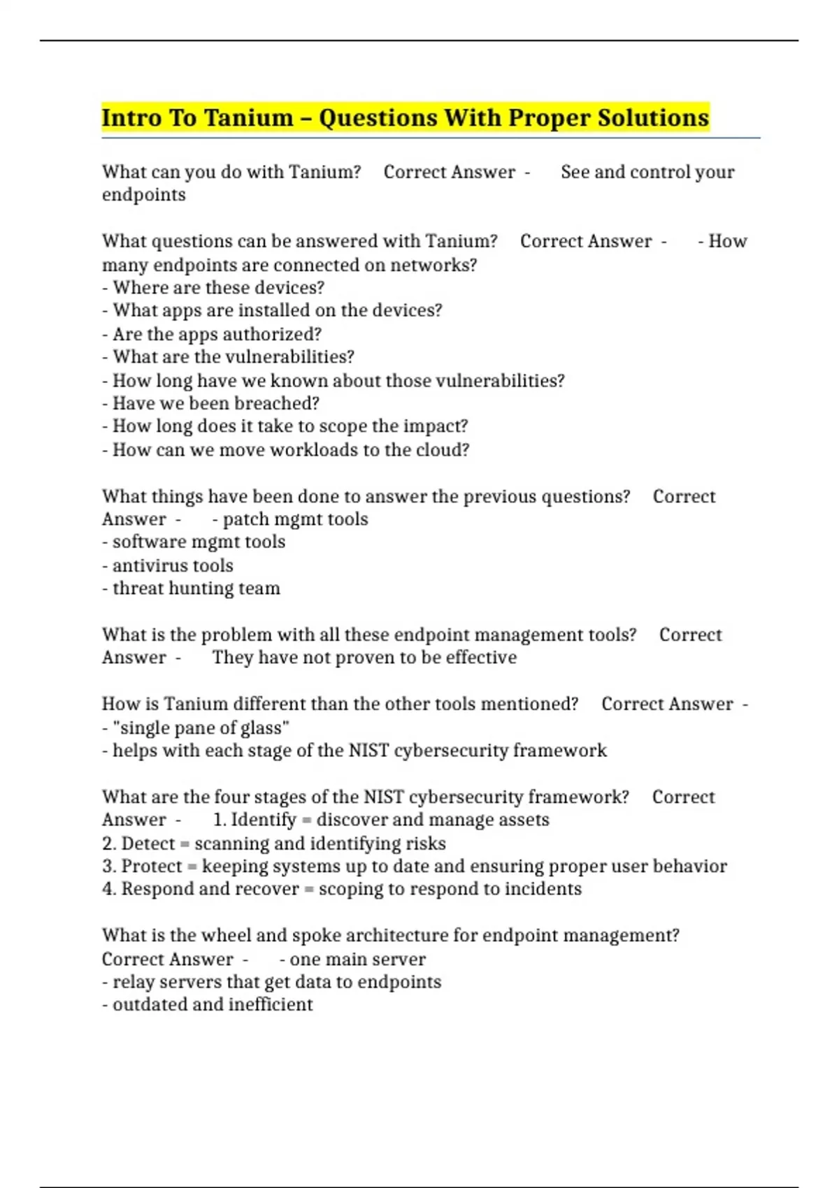 Tanium Reading Intro To Tanium – Questions With Proper Solutions - Tanium ...