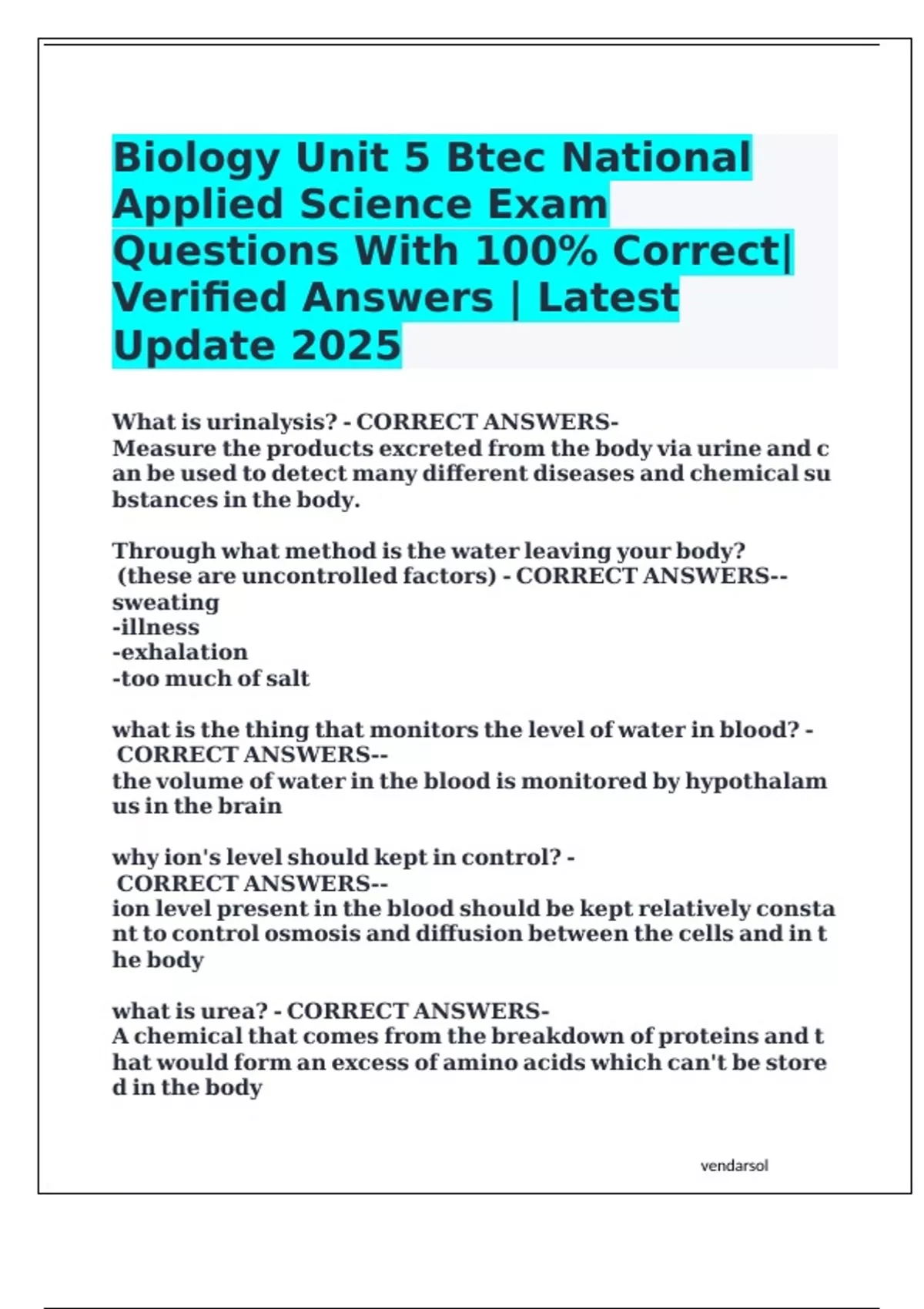 Biology Unit 5 Btec National Applied Science Exam Questions With 100% ...