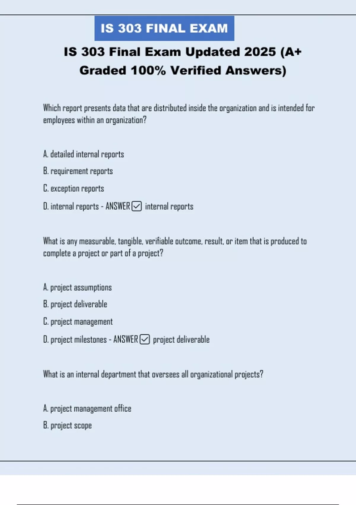 IS 303 Final Exam Updated 2025 (A+ Graded 100% Verified Answers) - IS ...