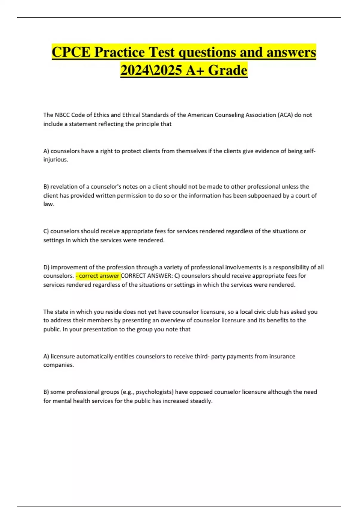 CPCE Practice Test (Updated 2024) | 160 Actual Questions and Answers ...